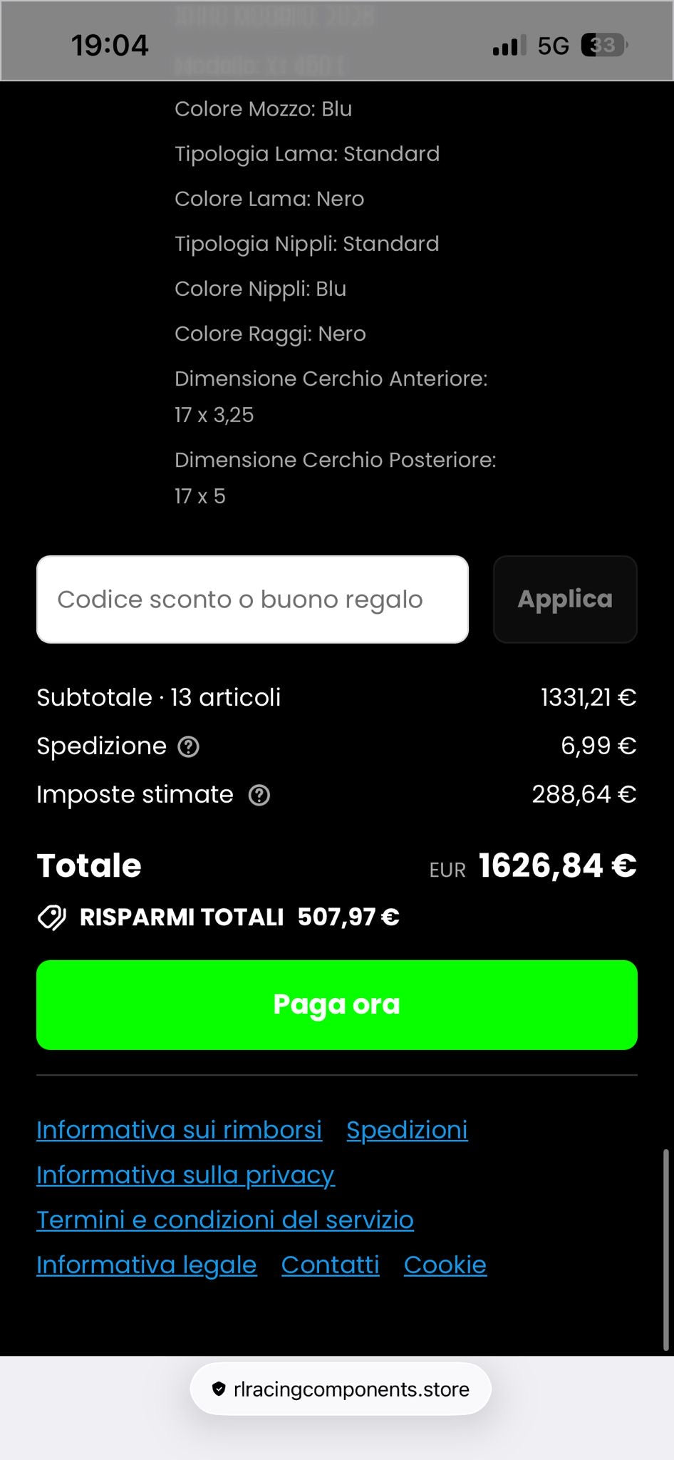 saldo pietro orlando cerchi 17’ yz